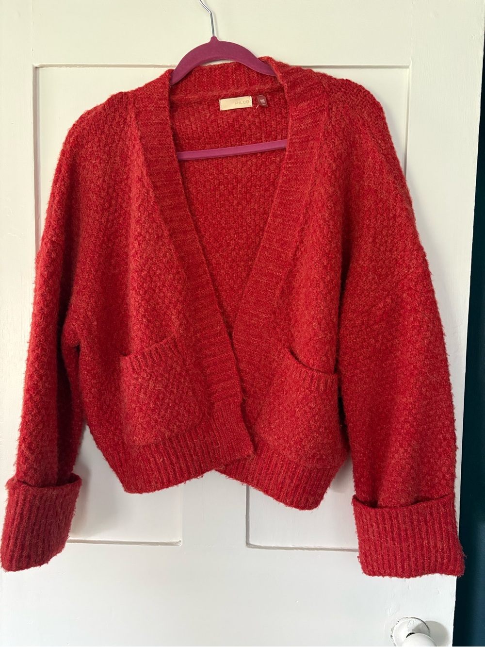 Pilcro Red Textured Open-Front Cardigan